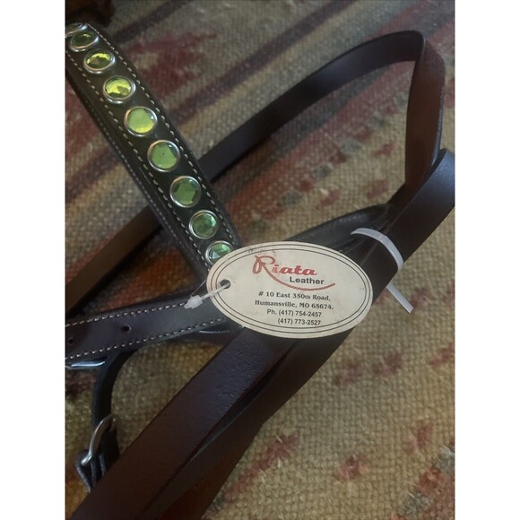 New With Tag Riata Green Jeweled Western Headstall,  Reins Used Bit - Picture 3 of 6